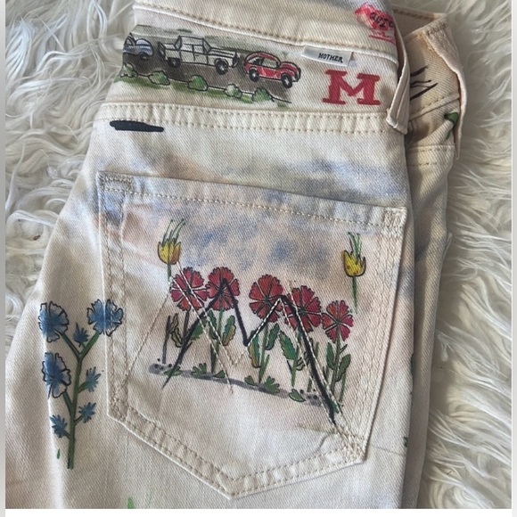 Sold-out MOTHER Moto-Rabbit Printed High-Waisted Rider Jeans size 24 (26) - Picture 8 of 14